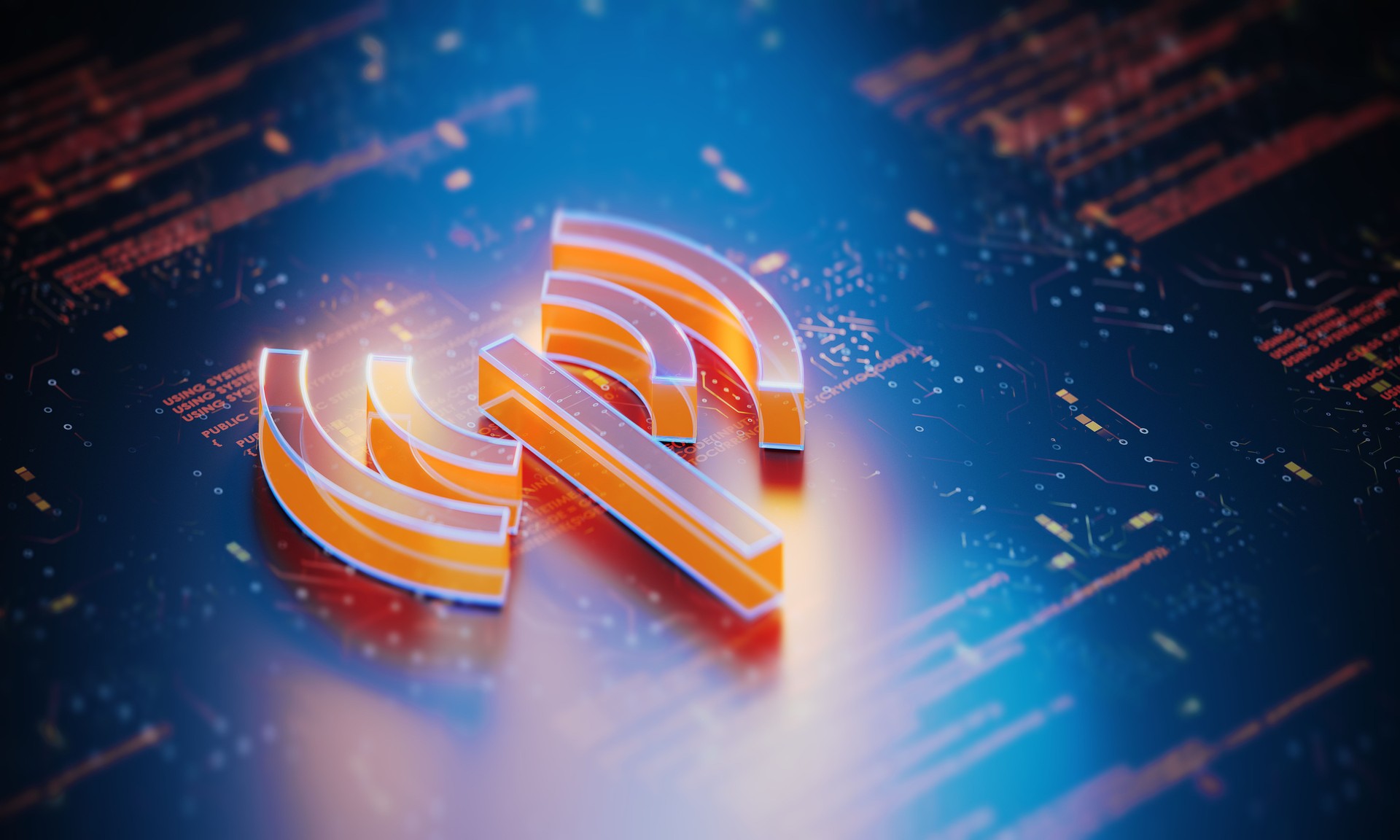 Glowing Orange Colored Wi-Fi Symbol On High Tech Background
